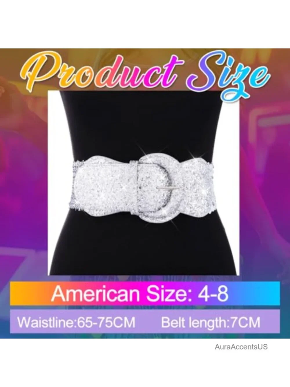 Sequin Bling Wide Waist Belt Elastic Sparkle Waistband for Dresses